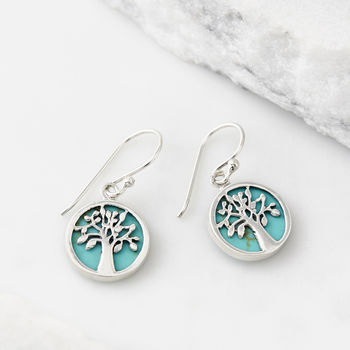Tree Of Life Healing Turquoise Silver Earrings, 3 of 8