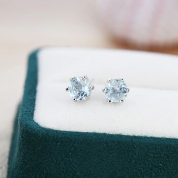 Genuine Blue Topaz Stud Earrings In Sterling Silver, 6 of 11