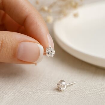 Sterling Silver Micro Love Knot Stud Earrings – 3mm, 3 of 9