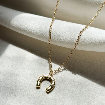 Gold Cz Encrusted Horse Shoe Necklace, 3 of 4