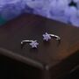 Sterling Silver Amethyst Purple Flower Huggie Hoop Earrings, thumbnail 6 of 12