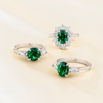 Emerald Oval Cut Three Stone Engagement Ring In Sterling Silver And Gold, 4 of 12