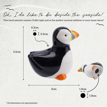 Puffin Ceramic Light Pull Handle | In Gift Box | Decorative Bathroom Cord Pull | Nautical Theme Lighting Accessory | Home Improvments, 4 of 8