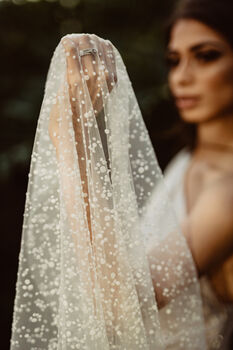 Snowy Flocked Tulle Cathedral Wedding Veil, 4 of 6