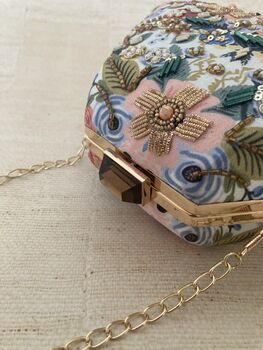 Multicoloured Blue Handcrafted Pearl Floral Clutch Bag, 9 of 10