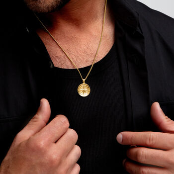 Compass Men's Necklace 18 K Gold Plated Solid Silver, 10 of 11