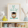 Children's Owl 'Be Wise' Typography Print, thumbnail 3 of 5