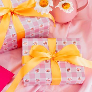 Pink Gingham Daisy Wrapping Paper, 3 of 3