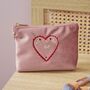 Personalised Pink Velvet Heart Embroidered Cosmetic Bag, thumbnail 1 of 3