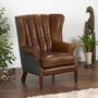 Vintage Italian Leather Fluted Wing Armchair, thumbnail 3 of 7