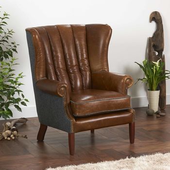Vintage Italian Leather Fluted Wing Armchair, 3 of 7