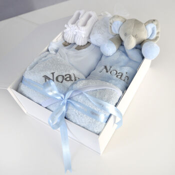 Personalised Towel And Comforter Blue Baby Gift Set, 8 of 11