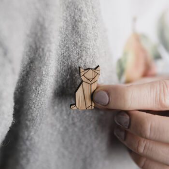 Cat Geometric Wooden Engraved Pin, 2 of 2