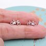 Little Bike Stud Earrings In Sterling Silver, thumbnail 3 of 10