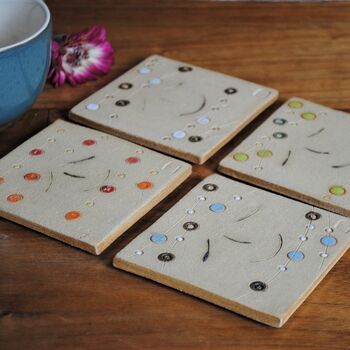 Smiley Face Dots And Lines Ceramic Coasters, 3 of 7