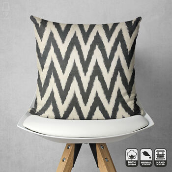 Black Zig Zag Hand Woven Ikat Cushion Cover, 5 of 8