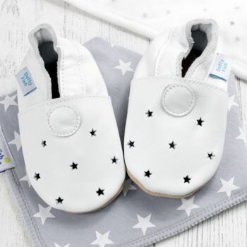 Dotty Fish White Stars Soft Leather Baby Shoes With Barefoot Soles, 2 of 8