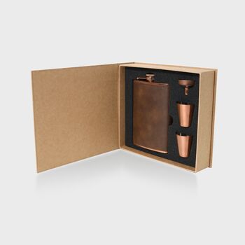 Faux Leather Engraved Wrapped Copper Hip Flask Set, 3 of 5