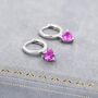 Sterling Silver Ruby Pink Heart Cz Huggie Hoop, thumbnail 5 of 9