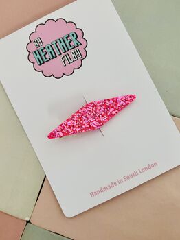 Neon Pink Glitter Resin Hair Clip / Festival Fashion Barrette / Bright Hot Pink Shimmer Slide / Y2 K Rave Aesthetic Hair Accessory, 4 of 4