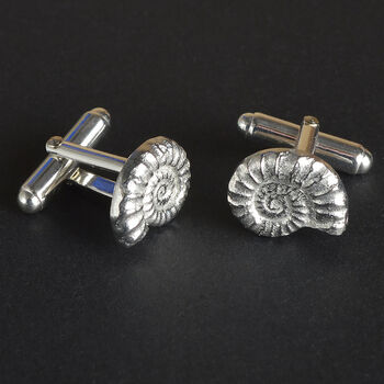Ammonite Cufflinks, English Pewter Gifts For Men, 2 of 9