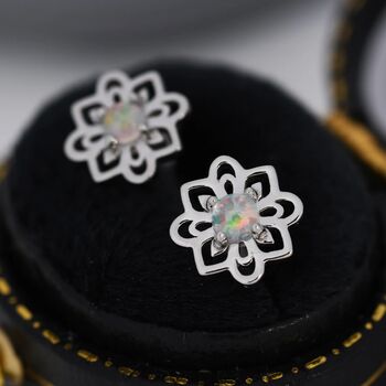 Vintage Inspired Opal Stud Earrings In Sterling Silver, 6 of 12