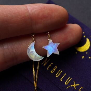 Moonstone Moon And Star Threader Earrings, 3 of 12