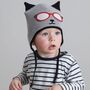 Knitted Kitty Cat Hat In Red And Grey, thumbnail 2 of 3