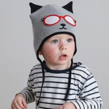 Knitted Kitty Cat Hat In Red And Grey, 2 of 3