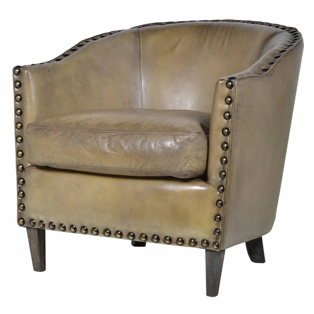 Olive Green Buffalo Leather Tub Chair, 1 of 2