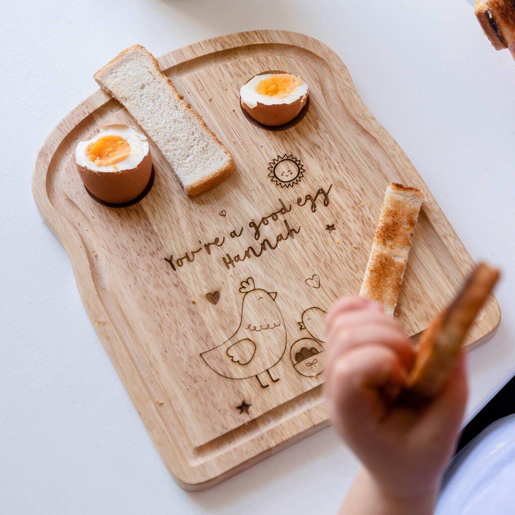 Personalised Egg Toast Chopping Board And Enamel Mug, 1 of 3