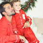 Personalised Matching Red Christmas Pyjamas For Dad And Child, thumbnail 1 of 7