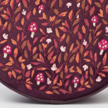 Magical Mushroom Embroidered Burgundy Velvet Circle Bag, 6 of 7