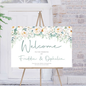 Wedding Welcome Board Pastel Green And White Florals, 4 of 7