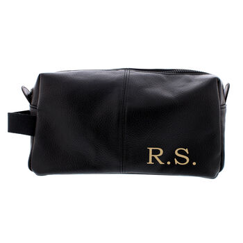 Personalised Luxury Initials Black Leatherette Wash Bag, 5 of 5