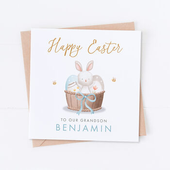 Personalised Blue Easter Bunny Basket Card, 3 of 4