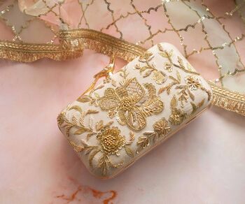 Arisha Nude Silk Bird Clasp Clutch, 3 of 5