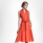 Venice Satin Cotton Belted Flared Dress, thumbnail 1 of 2