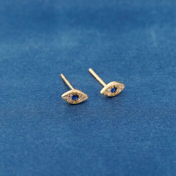 Gold Evil Eye Stud Earrings, Evil Eye Cz Studs, Dainty Minimalistic Earrings, 3 of 7