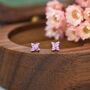 Pink Hydrangea Tiny Stud Earrings In Sterling Silver, thumbnail 3 of 10