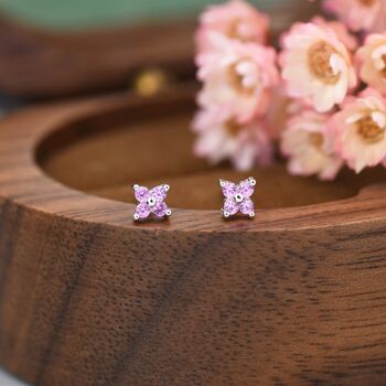 Pink Hydrangea Tiny Stud Earrings In Sterling Silver, 3 of 10