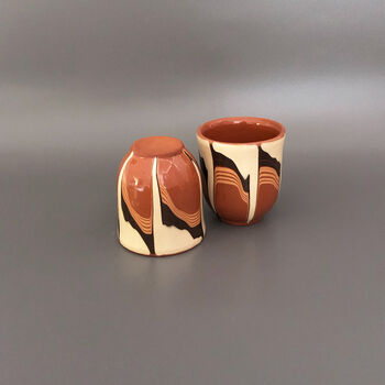 Set Of Stoneware Espresso Cups In Beige And Black, 2 of 5