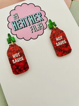 Hot Sauce Glitter Resin Earrings, 4 of 4