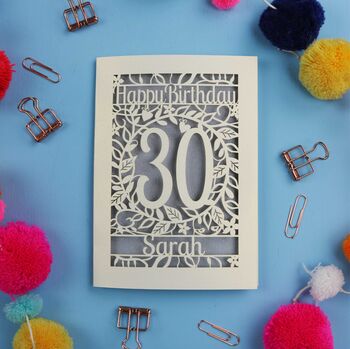 Personalised 30th Birthday Card Papercut Flower Design, 4 of 9