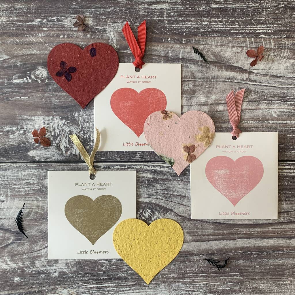 Plant A Heart Seed Paper Card Set In Red, Gold And Pink, 1 of 12
