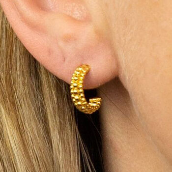 Yellow Gold Plated Beaded Half Hoop Earrings, 2 of 9