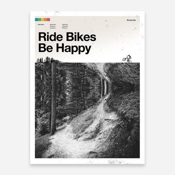 'Ride Bikes Be Happy' Mountain Biking Art Print, 4 of 7