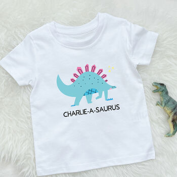 Girls Personalised Dinosaur T Shirt Stegosaurus, 6 of 6