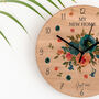 Personalised Peach And Navy Roses Cherry Wood Clock, thumbnail 2 of 3