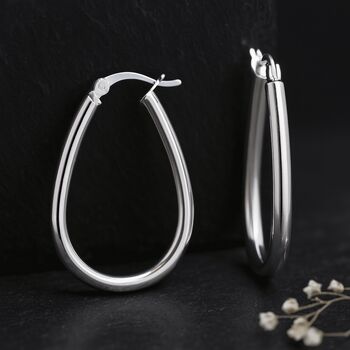 Large Sterling Silver Oval Hinged Hoop Earrings, 4 of 7